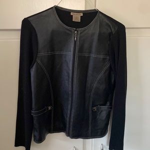 WOMENS BLACK ZIP UP SWEATER 100%LEATHER BODY WITH SWEATER SLEEVES